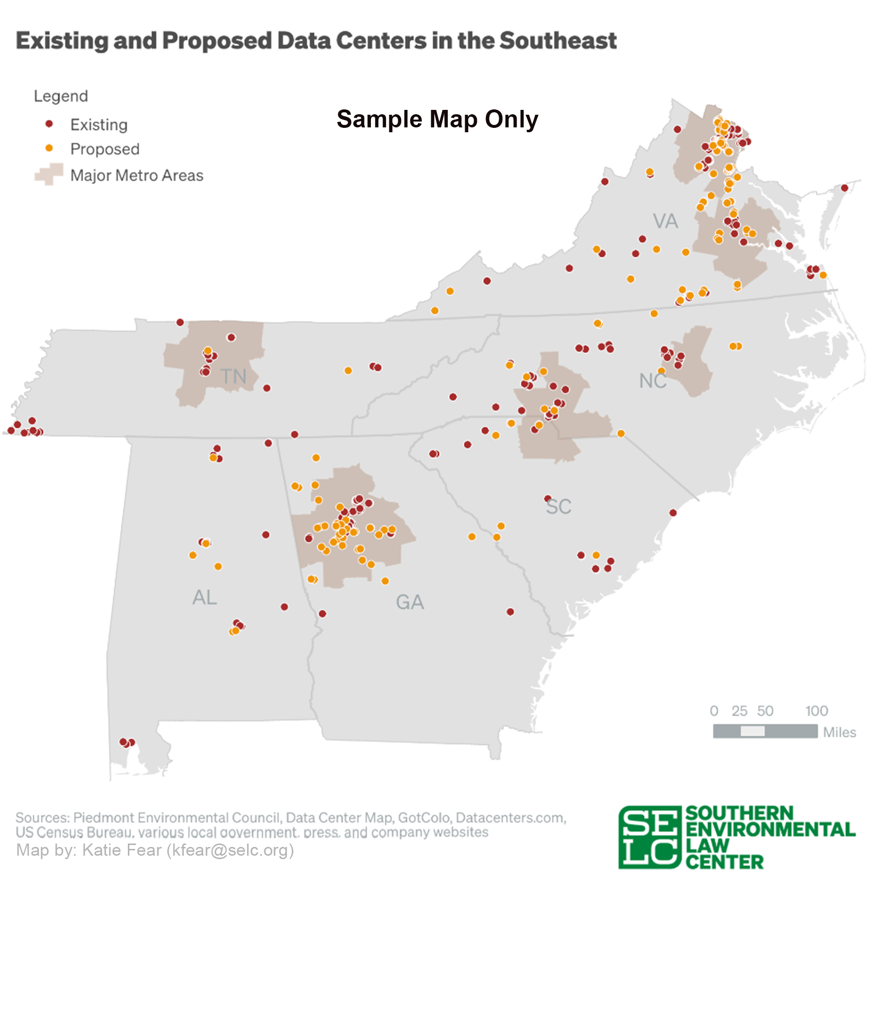 Data center distribution throughout the South